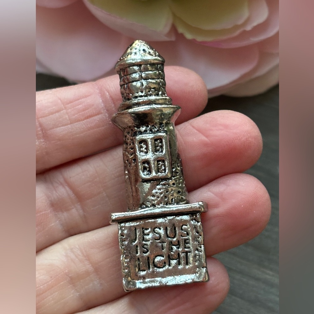 Silver Lighthouse Brooch "Jesus is the Light" Vintage